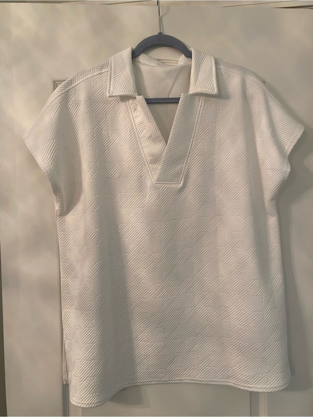 White Textured Split-Neck Blouse